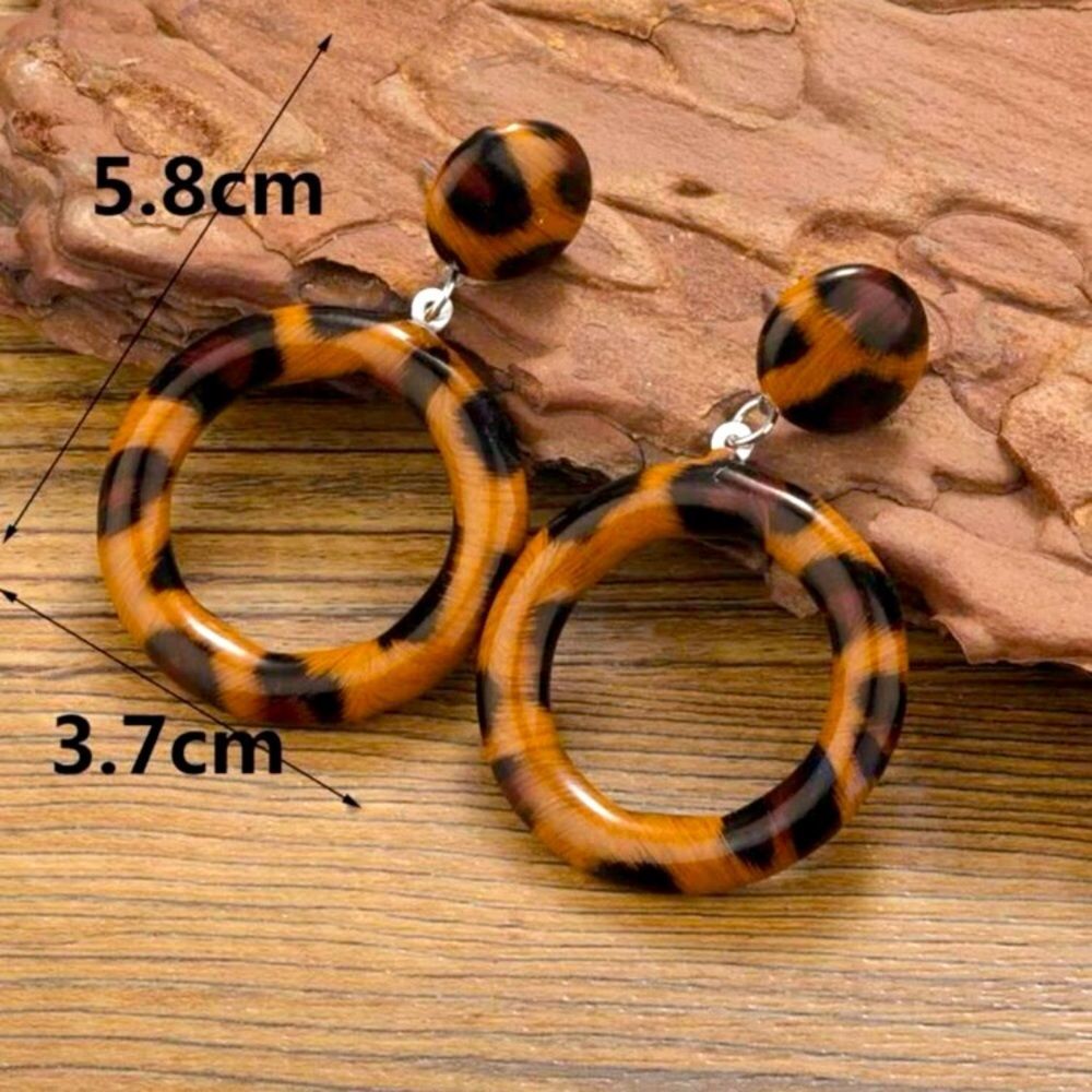 Alloy leopard dohnut shaped round dangle earrings